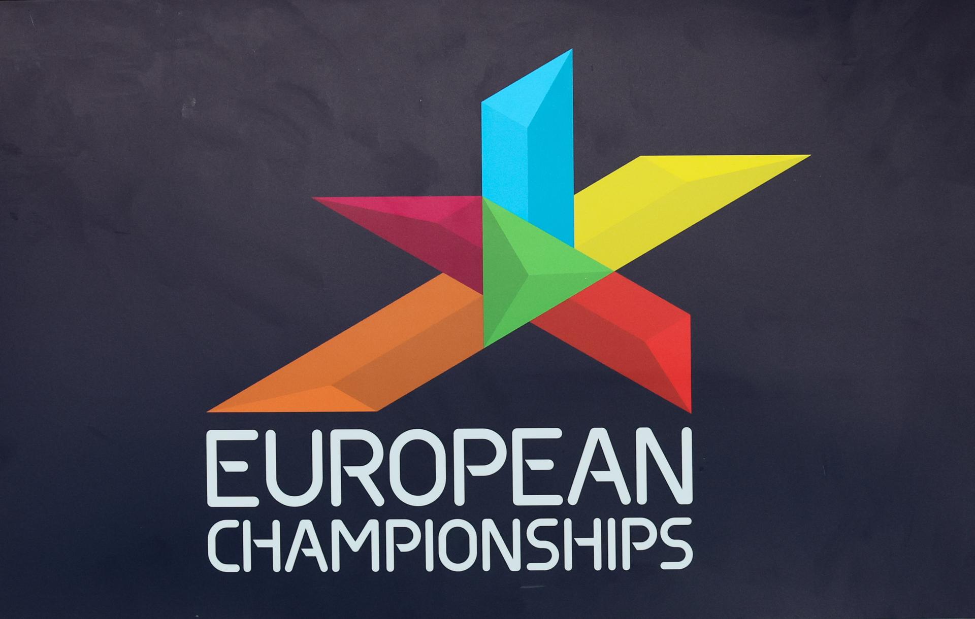 Illustration picture shows official logo during the podium ceremony of the women hectatlon, on the ninth day of the Athletics European Championships, at Munich 2022, Germany, on Friday 19 August 2022. The second edition of the European Championships takes place from 11 to 22 August and features nine sports. BELGA PHOTO BENOIT DOPPAGNE