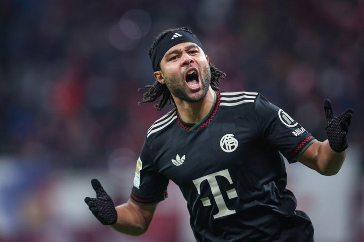 Bayern Munich's German forward #07 Serge Gnabry celebrates after scoring the 1-1 goal during the German first division Bundesliga football match between RB Leipzig and FC Bayern Munich in Leipzig, eastern Germany, on January 17, 2026. Ronny HARTMANN / AFP