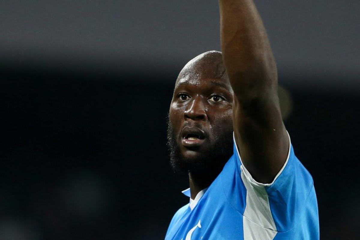 Napoli's Belgian forward #11 Romelu Lukaku celebrates after scoring a goal during the Italian Serie A football match between Napoli and AC Milan at the Stadio Diego Armando Maradona in Naples, on March 30, 2025. CARLO HERMANN / AFP