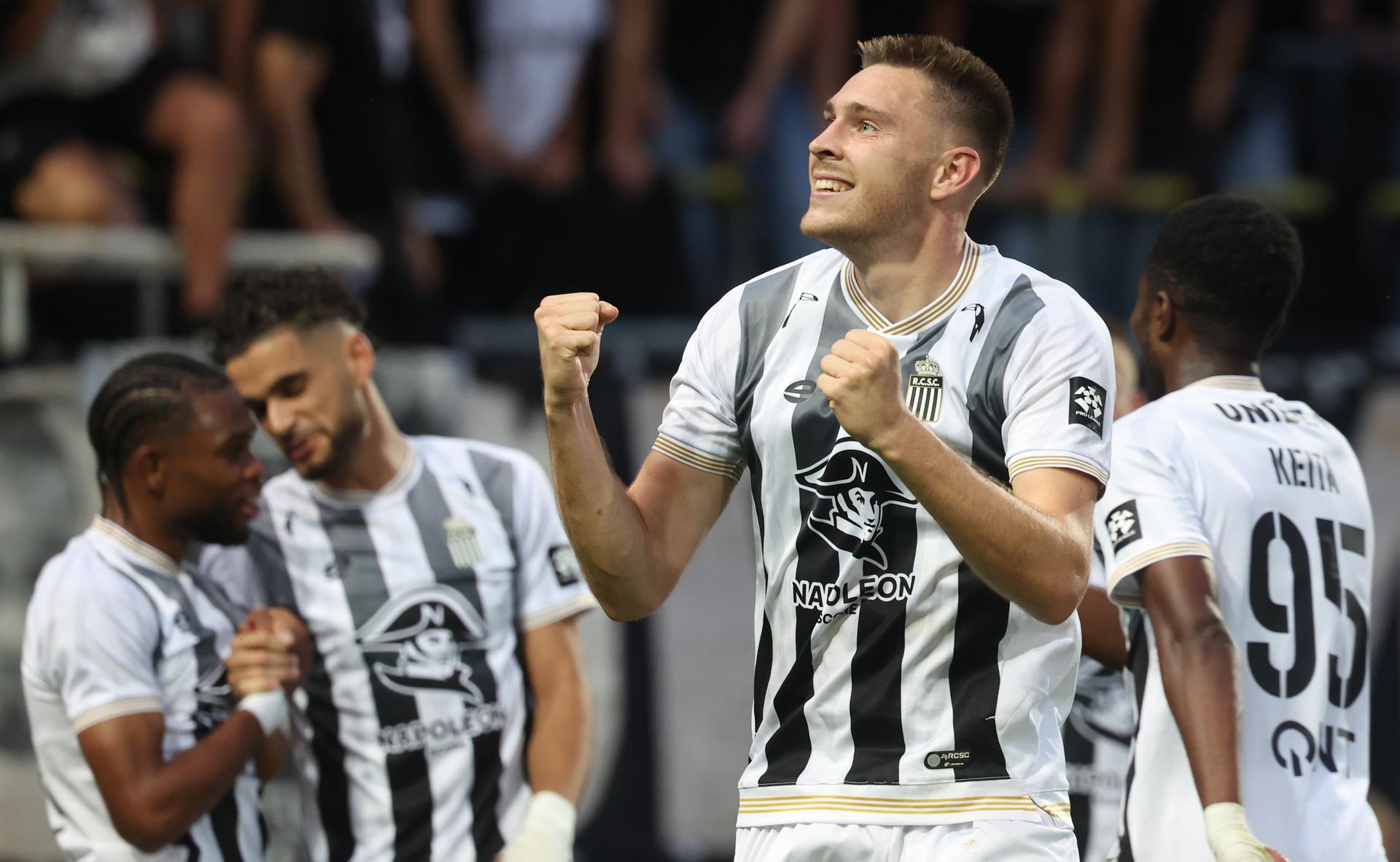 Charleroi's Aurelien Scheidler celebrates after scoring during a soccer match between Sporting Charleroi and Cercle Brugge, Saturday 19 September 2026 in Charleroi, on day 7 of the 2026-2027 'Jupiler Pro League' first division of the Belgian championship. BELGA PHOTO VIRGINIE LEFOUR