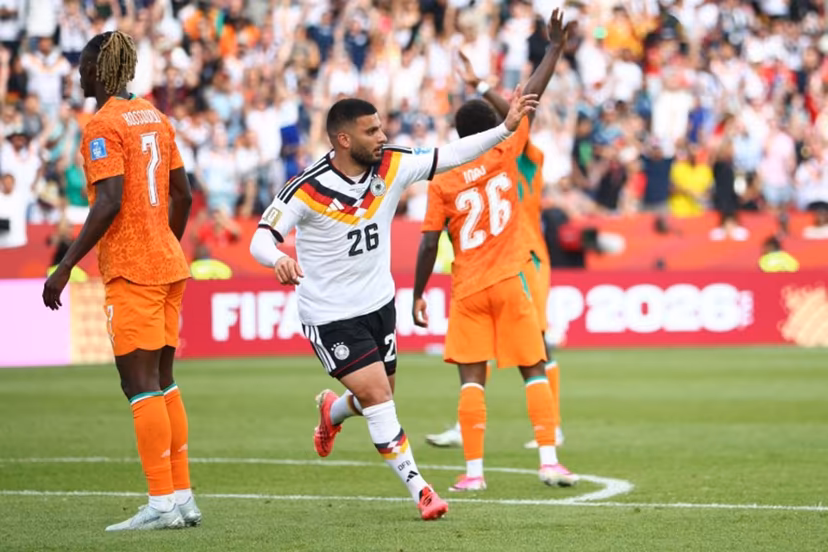 Germany's forward #26 Deniz Undav celebrates after scoring his team's second goal during the 2026 World Cup Group E football match between Germany and Ivory Coast at the Toronto Stadium in Toronto on June 20, 2026. Cole Burston / AFP