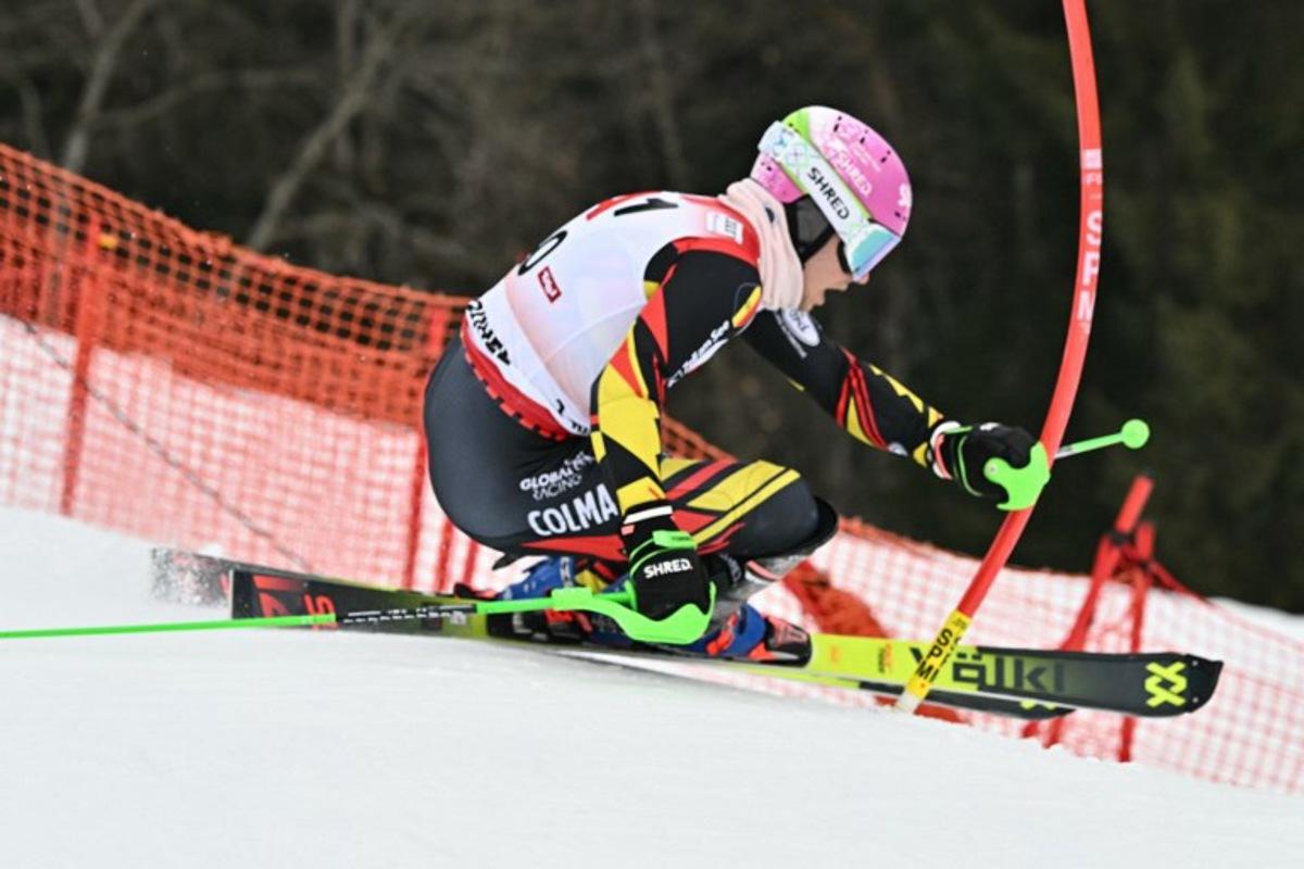 Belgium's Sam Maes races during the Men's slalom event of the FIS Alpine Skiing World Cup in Kitzbuehel, Austria, on January 25, 2026. Joe Klamar / AFP
