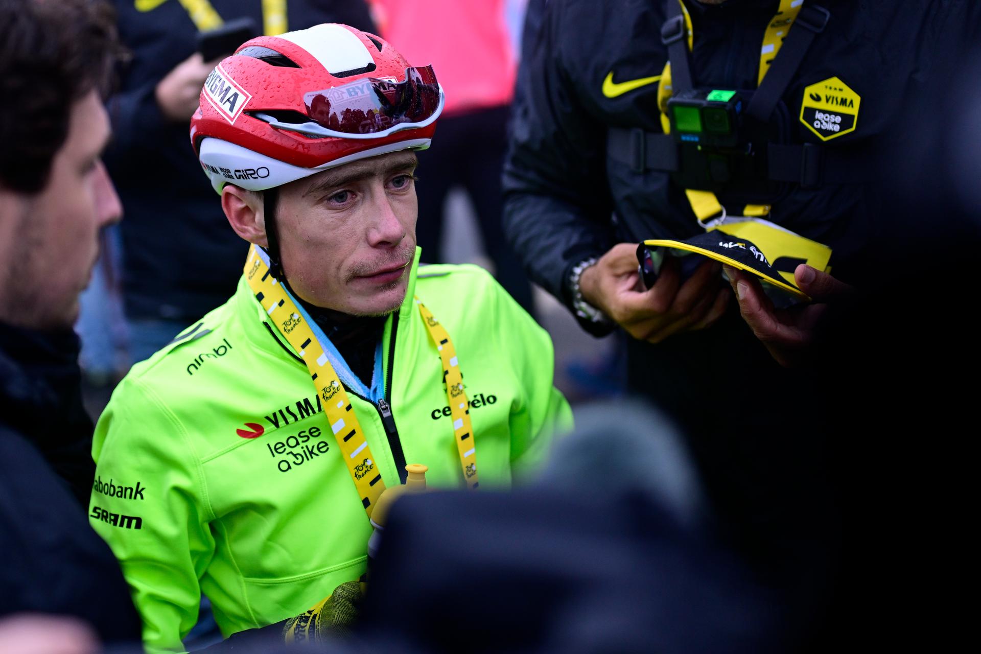 Danish Jonas Vingegaard Hansen of Team Visma-Lease a Bike and pictured after stage 18 of the 2025 Tour de France cycling race, from Vif to Courchevel Col de la Loze, on Thursday 24 July 2025 in France. The 112th edition of the Tour de France starts on Saturday 5 July in Lille, France, and will finish in Paris, France on the 27th of July. BELGA PHOTO DIRK WAEM