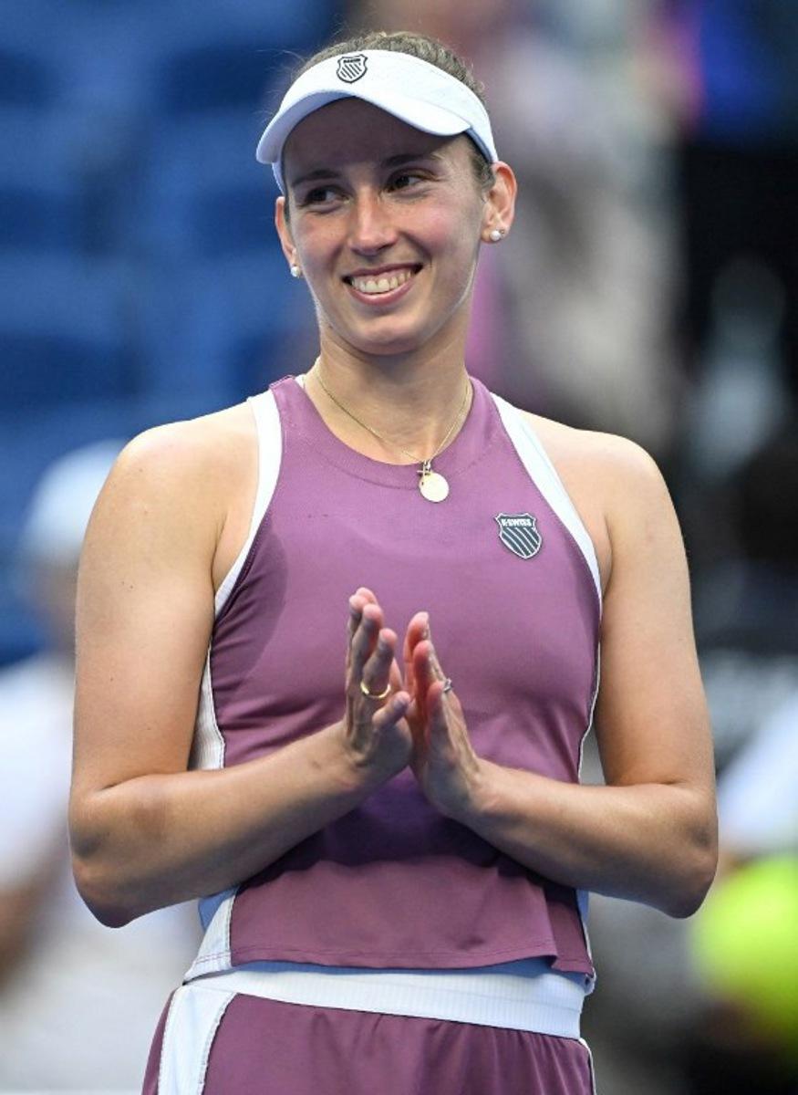 Belgium's Elise Mertens celebrates after winning her women's singles match against USA's Coco Gauff at the China Open tennis tournament in Beijing on October 7, 2026. Adek BERRY / AFP