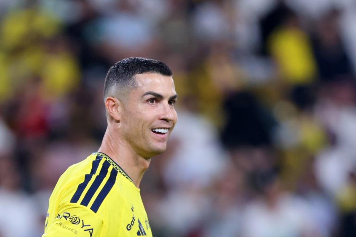 Nassr's Portuguese forward #07 Cristiano Ronaldo reacts during the Saudi Pro League football match between Al-Nassr FC and Neom FC at Awwal Park in Riyadh on October 20, 2026. Fayez NURELDINE / AFP