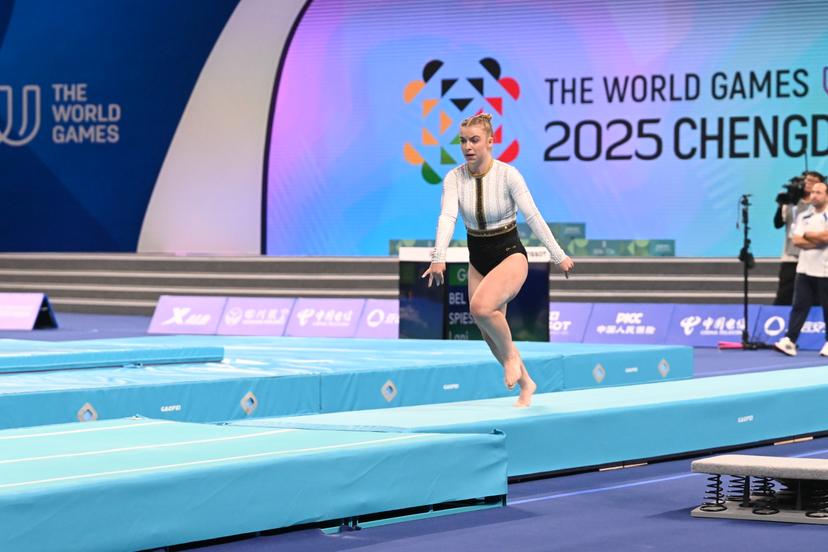 ATTENTION EDITORS - HANDOUT PICTURE - EDITORIAL USE ONLY - MANDATORY CREDIT BOIC - COIB - Lani Spiessens tumbling during the World Games 2025, in Chenghdu, China, on Saturday 9 August 2025. This year, the World Games take place from 07 to 17 augustus. PHOTO HANDOUT BOIC - COIB
