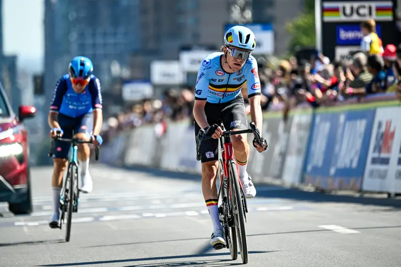 Belgian Niels Driesen crosses the finish line at the Men U23 Road Race race (174,2km) at the cycling World Championship, in Montreal, Canada, Friday 25 September 2026. The UCI road world championships are taking place from 20 to 27 September, in Montreal, Canada. BELGA PHOTO JASPER JACOBS