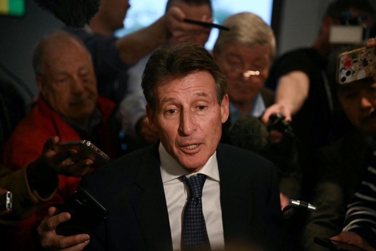 British candidate for the presidency of the IOC Sebastian Coe addresses media as he reacts after the results during the 144th IOC Session on the day of the election of the next President of the International Olympic Committee (IOC), in Costa Navarino, Greece on March 20, 2025. Zimbabwe's Kirsty Coventry was elected new President of International Olympic Committee on March 20, 2025. Angelos Tzortzinis / AFP
