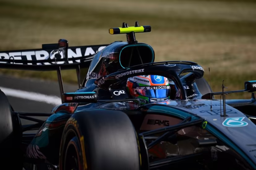 Mercedes' Italian driver Kimi Antonelli drives during the sprint qualifying session ahead of the Formula One British Grand Prix at the Silverstone motor racing circuit in Silverstone, central England, on July 3, 2026. Andrej ISAKOVIC / AFP