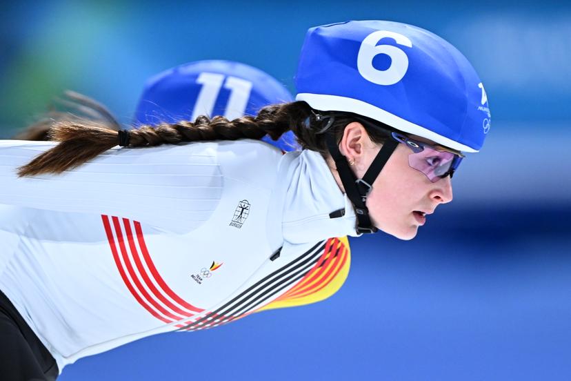 Belgian Fran Vanhoutte pictured in action during the semifinals of the mass start women Speed Skating at the Milano Cortina 2026 Olympic Winter Games, on Saturday 21 February 2026 in Milan, Italy. The XXV Winter Olympics take place from 6 to 22 February 2026 in Italy. BELGA PHOTO JASPER JACOBS