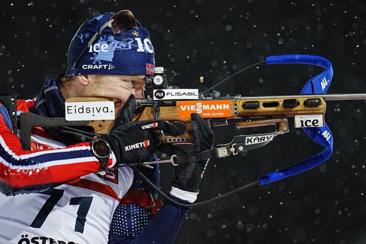 Norway's Sivert Guttorm Bakken competes in the men's 10 km sprint event of the IBU Biathlon World Cup in Oestersund, Sweden on December 6, 2025. Bjorn LARSSON ROSVALL / TT NEWS AGENCY / AFP