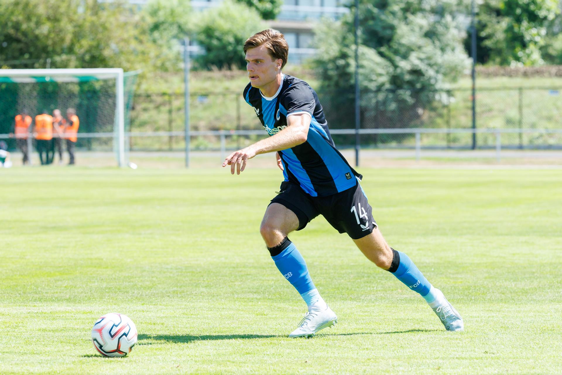 Club's Bjorn Meijer pictured in action during a friendly soccer game between KV Kortrijk vs Club Brugge, on Saturday 04 July 2026 in Knokke-Heist, in preparation of the upcoming 2026-2027 Belgian first division soccer season. BELGA PHOTO KURT DESPLENTER