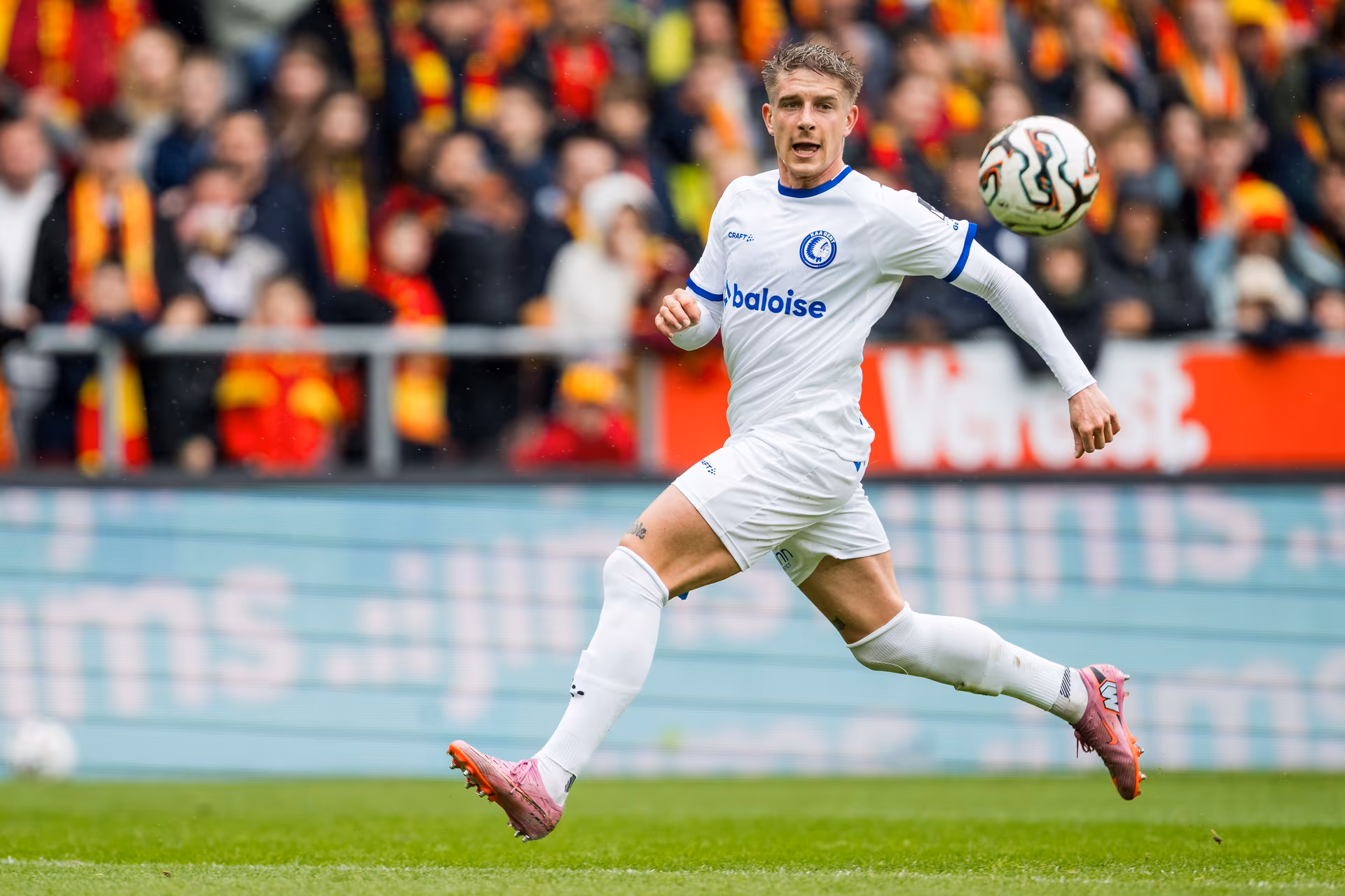 Gent's Michal Skoras pictured in action during a soccer match between KV Mechelen and KAA Gent, Sunday 03 May 2026 in Mechelen, on the sixth day of the Champion's Play-offs of the 2025-2026 'Jupiler Pro League' first division of the Belgian championship. BELGA PHOTO JASPER JACOBS