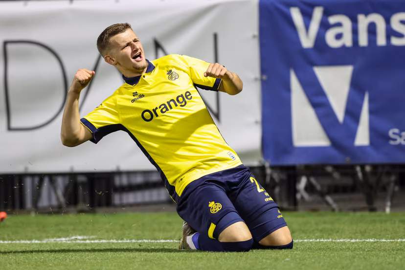 Union's Ilan Hurtevent celebrates after scoring during a soccer match between Royale Union Saint-Gilloise and Lommel SK, Saturday 12 September 2026 in Brussels, on day 6 of the 2026-2027 'Jupiler Pro League' first division of the Belgian championship. BELGA PHOTO BRUNO FAHY