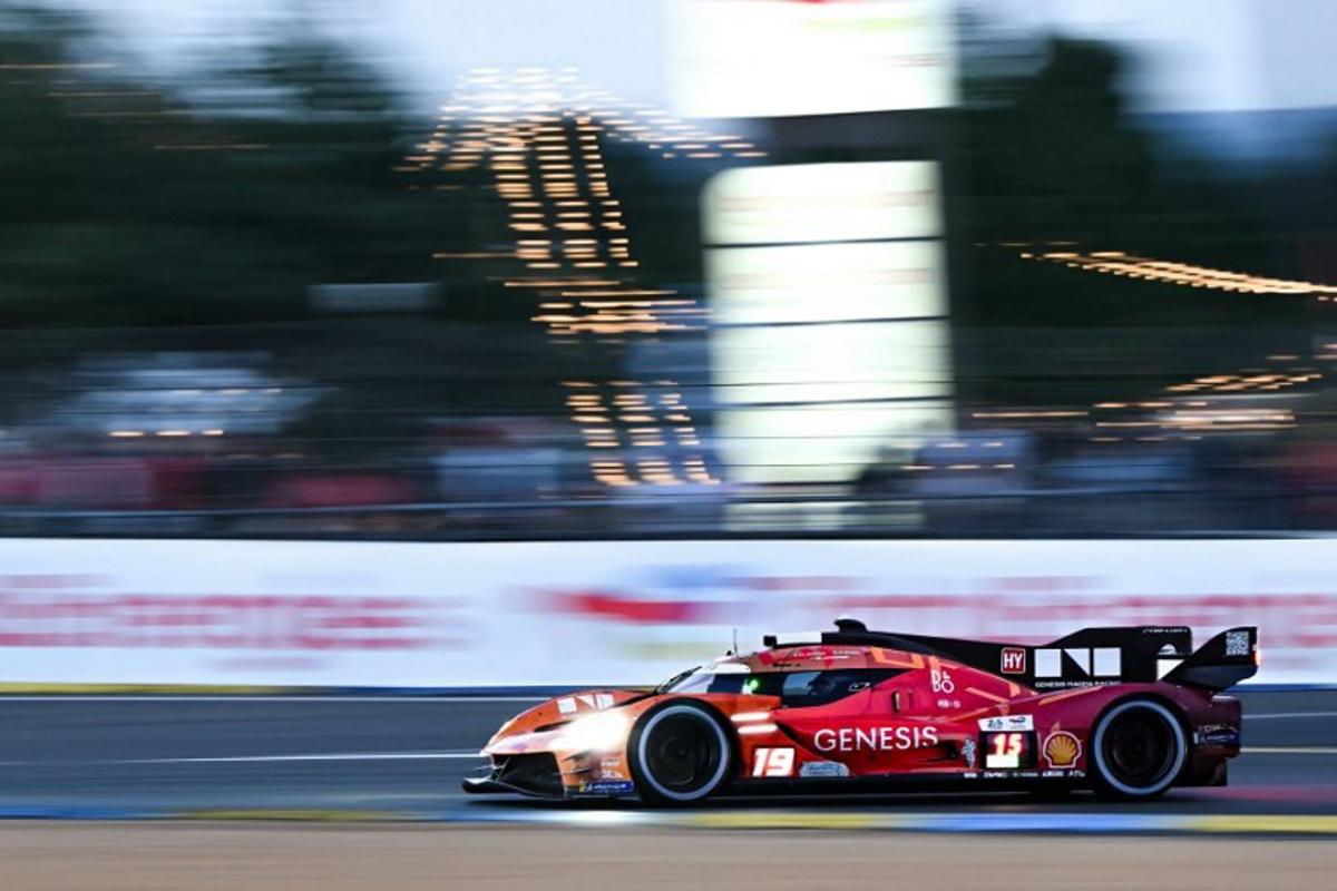 German BMW M Hybrid V8 Hypercar #15 of BMW M TEAM WRT (LMDh) competes during the 94th edition of the 24 Hours of Le Mans, the motor endurance race, in Le Mans, western France, on June 14, 2026. Lou BENOIST / AFP