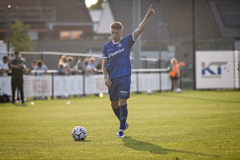 Gent's Michal Skoras pictured during a friendly soccer game between first provincial division soccer team KFC Merelebeke and first division KAA Gent, on Saturday 27 June 2026 in Merelbeke, in preparation of the upcoming 2026-2027 Belgian first division soccer season. BELGA PHOTO ELIAS ROM