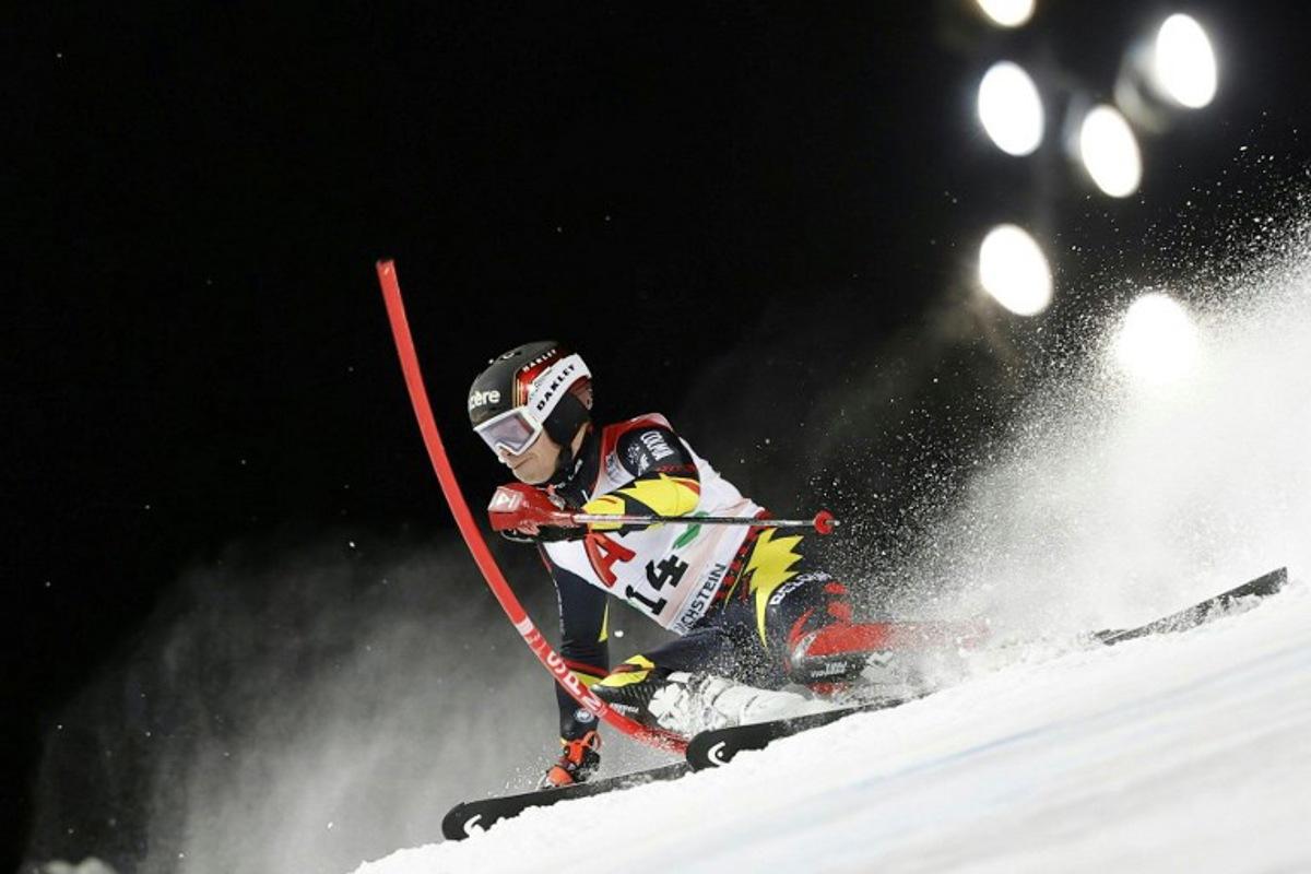 Belgium's Armand Marchant competes during the first run of the men's Slalom event of FIS Alpine Skiing World Cup in Schladming, Austria, on January 28, 2026. ERWIN SCHERIAU / APA / AFP