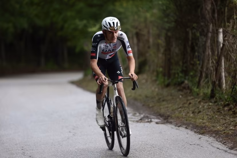 UAE Team Emirates - XRG Spanish rider Igor Arrieta rides during the 5th stage of the Giro d'Italia 2026 - Tour of Italy cycling race between Praia a Mare and Potenza, southern Italy on May 13, 2026. Luca BETTINI / AFP
