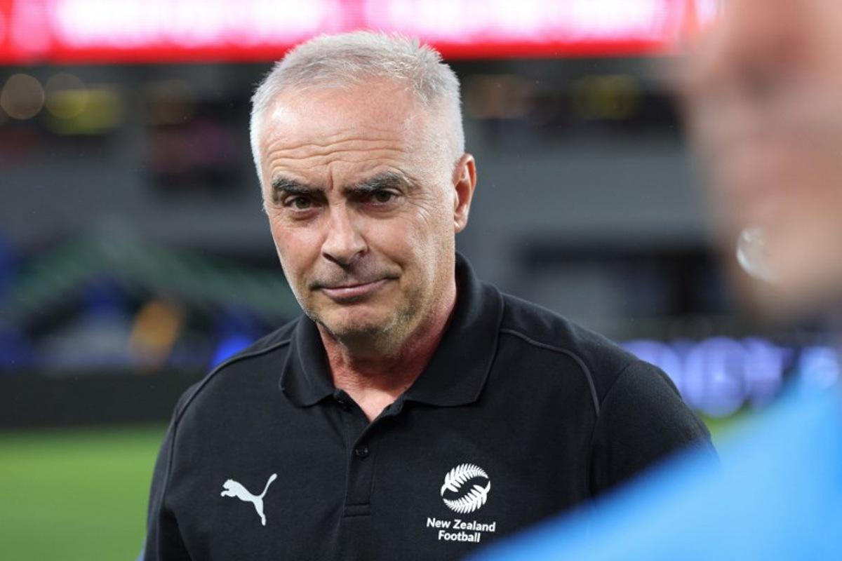 New Zealand's coach Darren Bazeley looks on during the international friendly football match between New Zealand and Chile at Eden Park in Auckland on March 30, 2026. Michael Bradley / AFP