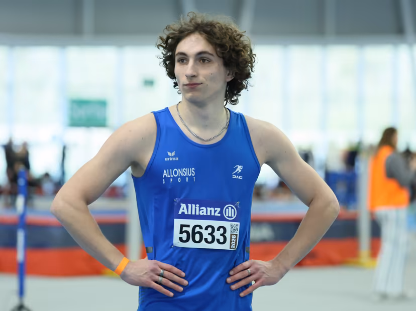 Belgian Zeno Van Neygen reacts after winning the men's 60m hurdles, at the Belgian indoor athletics championships, on Sunday 01 March 2026 in Louvain-la-Neuve. BELGA PHOTO BENOIT DOPPAGNE